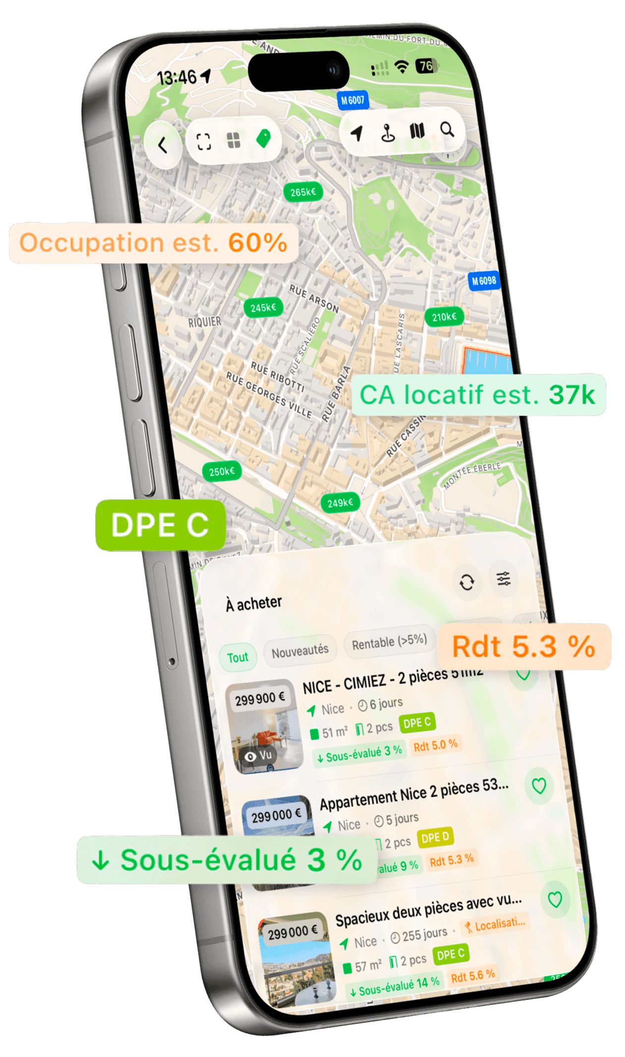 Primmo — carte du marché avec signaux DPE, sous-évaluation et rentabilité par annonce